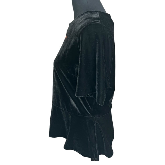 Banana Republic Black Velvet Crew Neck Ruffle Hem Blouse Size M - Picture 4 of 6